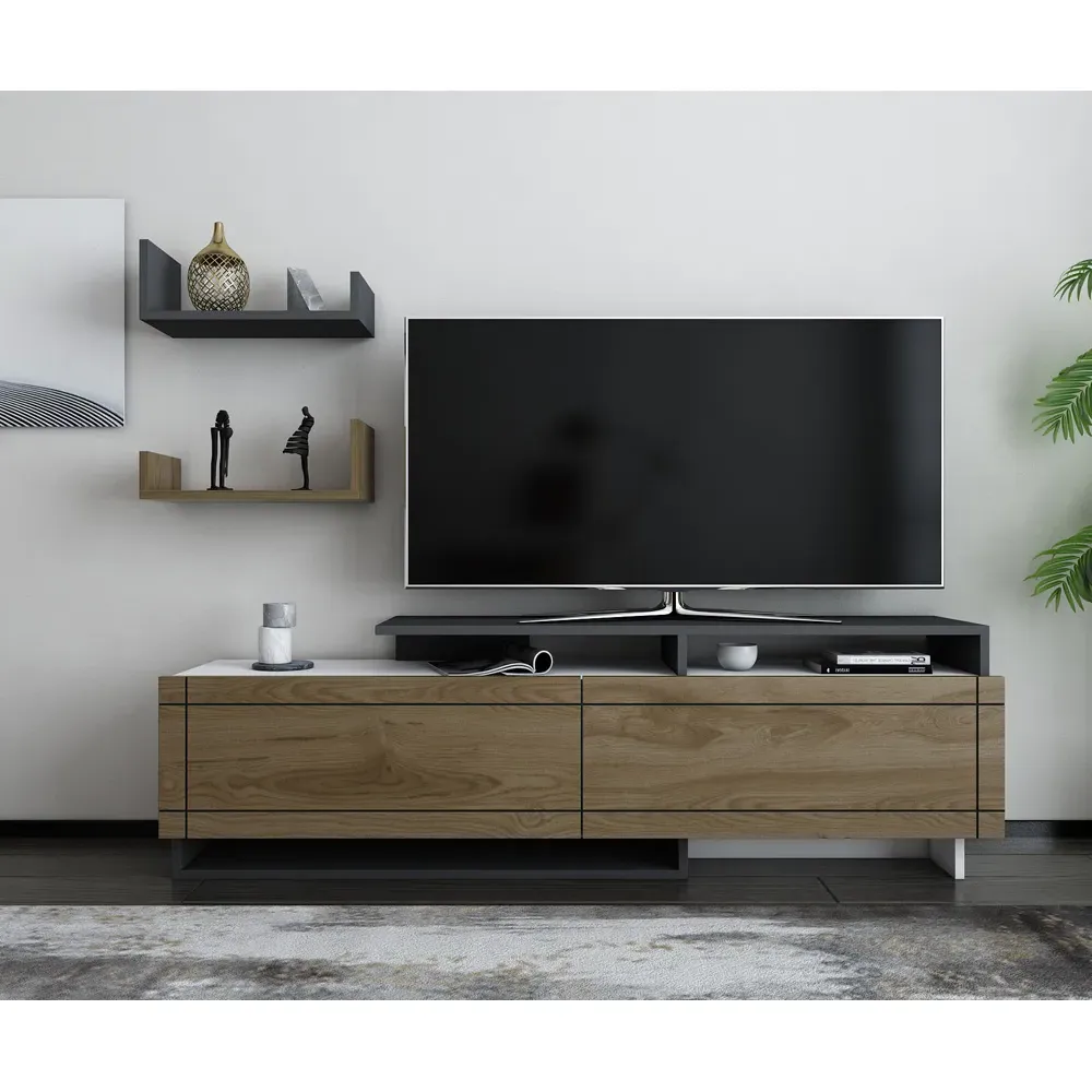 Tamy 2 Door TV Unit with Wall Shelves - Multi