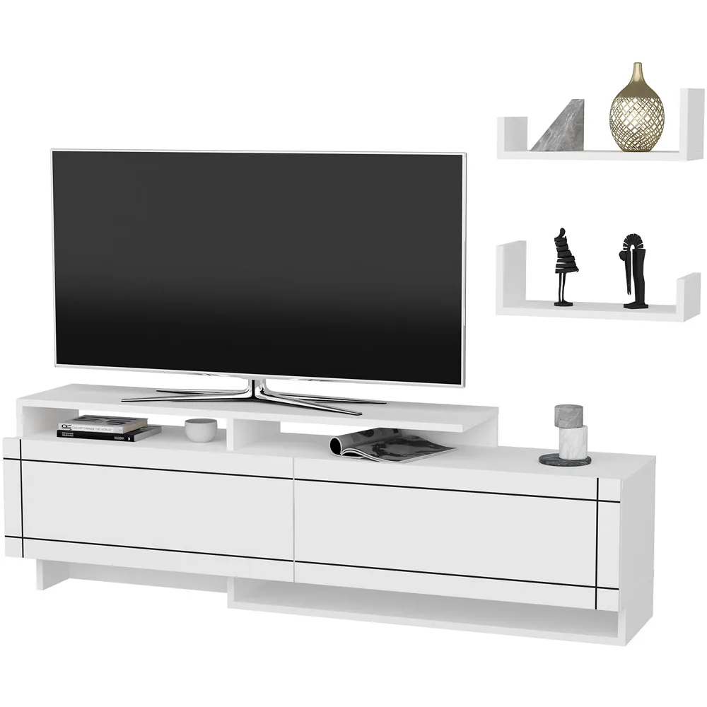 Tamy 2 Door TV Unit with Wall Shelves - White