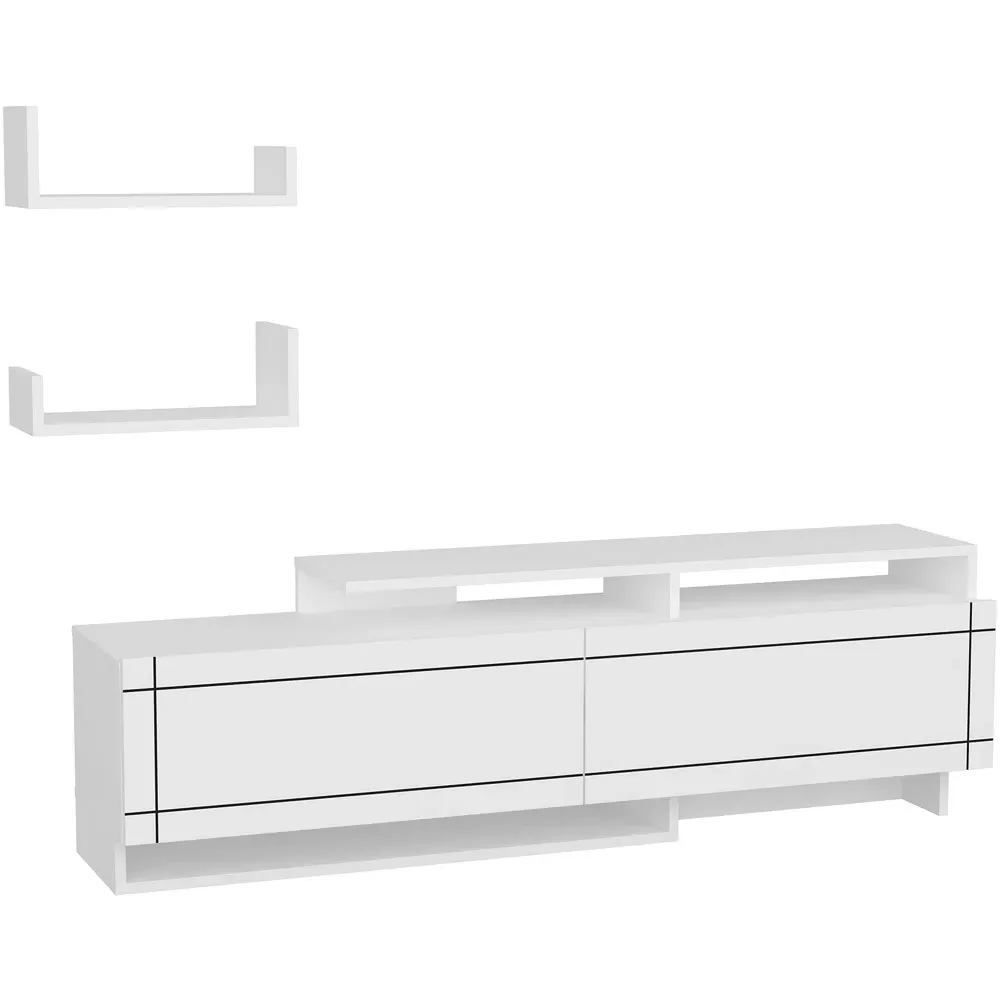 Tamy 2 Door TV Unit with Wall Shelves - White
