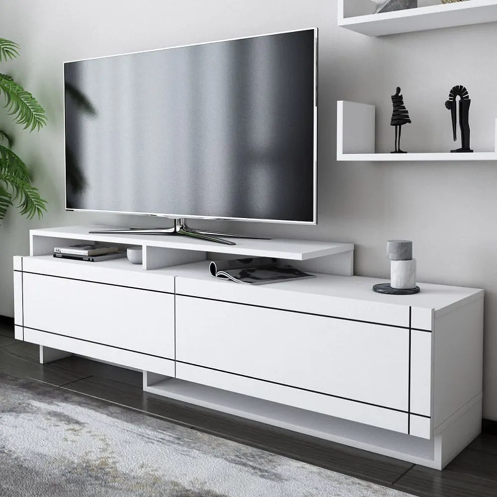 Tamy 2 Door TV Unit with Wall Shelves - White