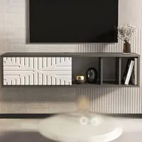 Teo 2 Door Floating TV Unit with Storage - Travertine, Walnut