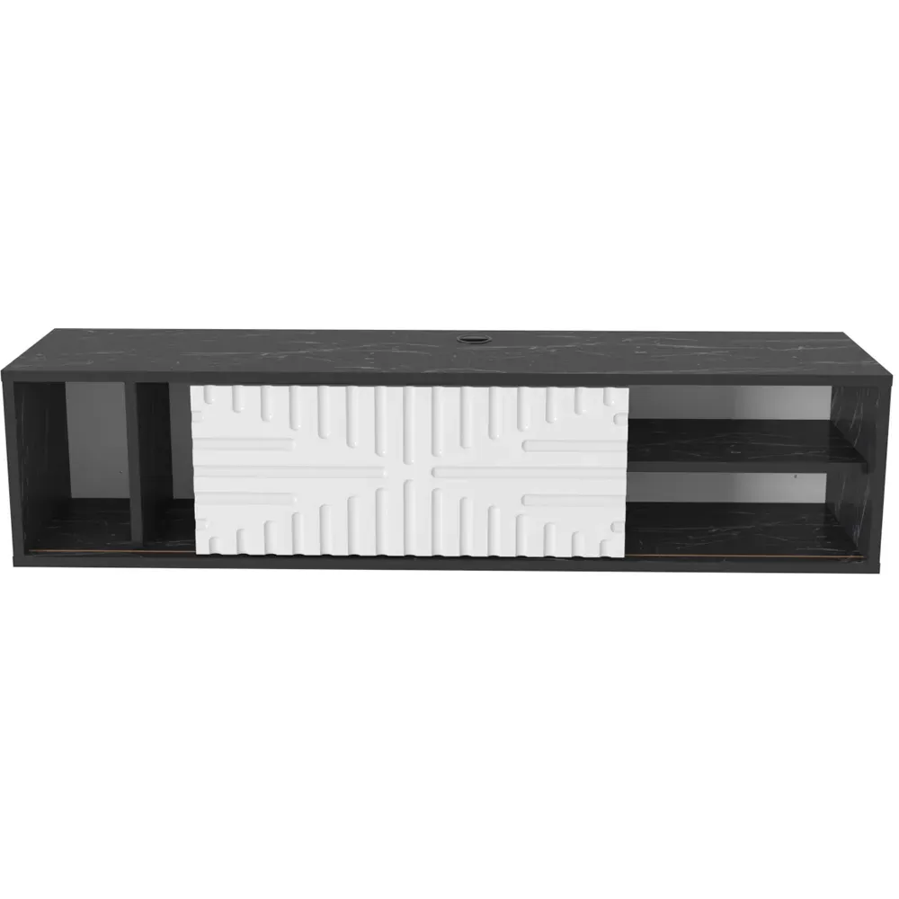 Teo Single Door 3 Shelf Floating TV Unit - Black Marble, White