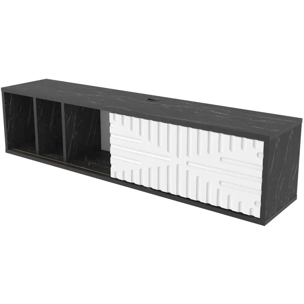 Teo Single Door 3 Shelf Floating TV Unit - Black Marble, White