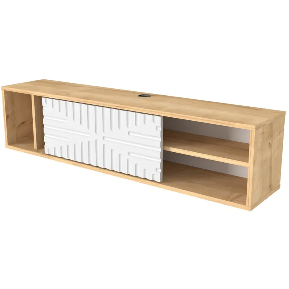 Teo Single Door 3 Shelf Floating TV Unit - Sapphire Oak, White