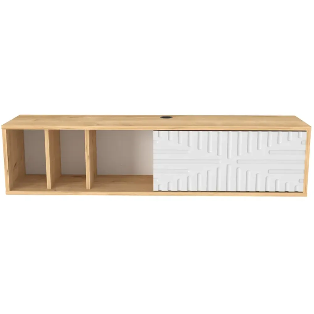 Teo Single Door 3 Shelf Floating TV Unit - Sapphire Oak, White