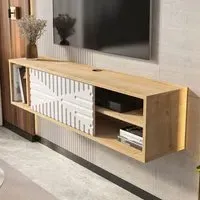 Teo Single Door 3 Shelf Floating TV Unit - Sapphire Oak, White