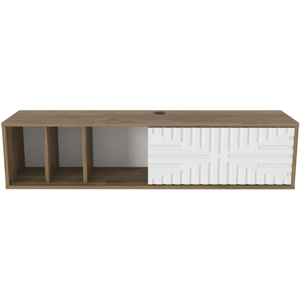 Teo Single Door 3 Shelf Floating TV Unit - Walnut, White