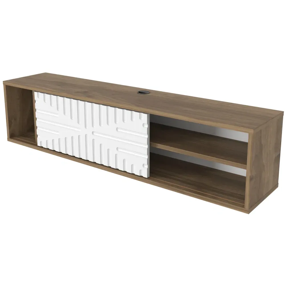 Teo Single Door 3 Shelf Floating TV Unit - Walnut, White
