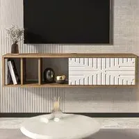 Teo Single Door 3 Shelf Floating TV Unit - Walnut, White
