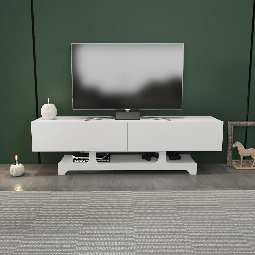Tera 2 Door TV Unit with Storage - White