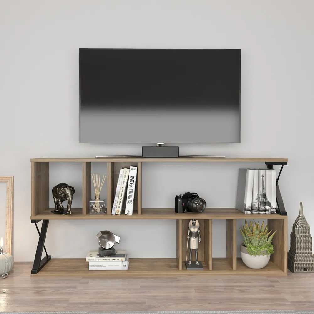 Termas 8 Shelf TV Unit - Walnut, Black