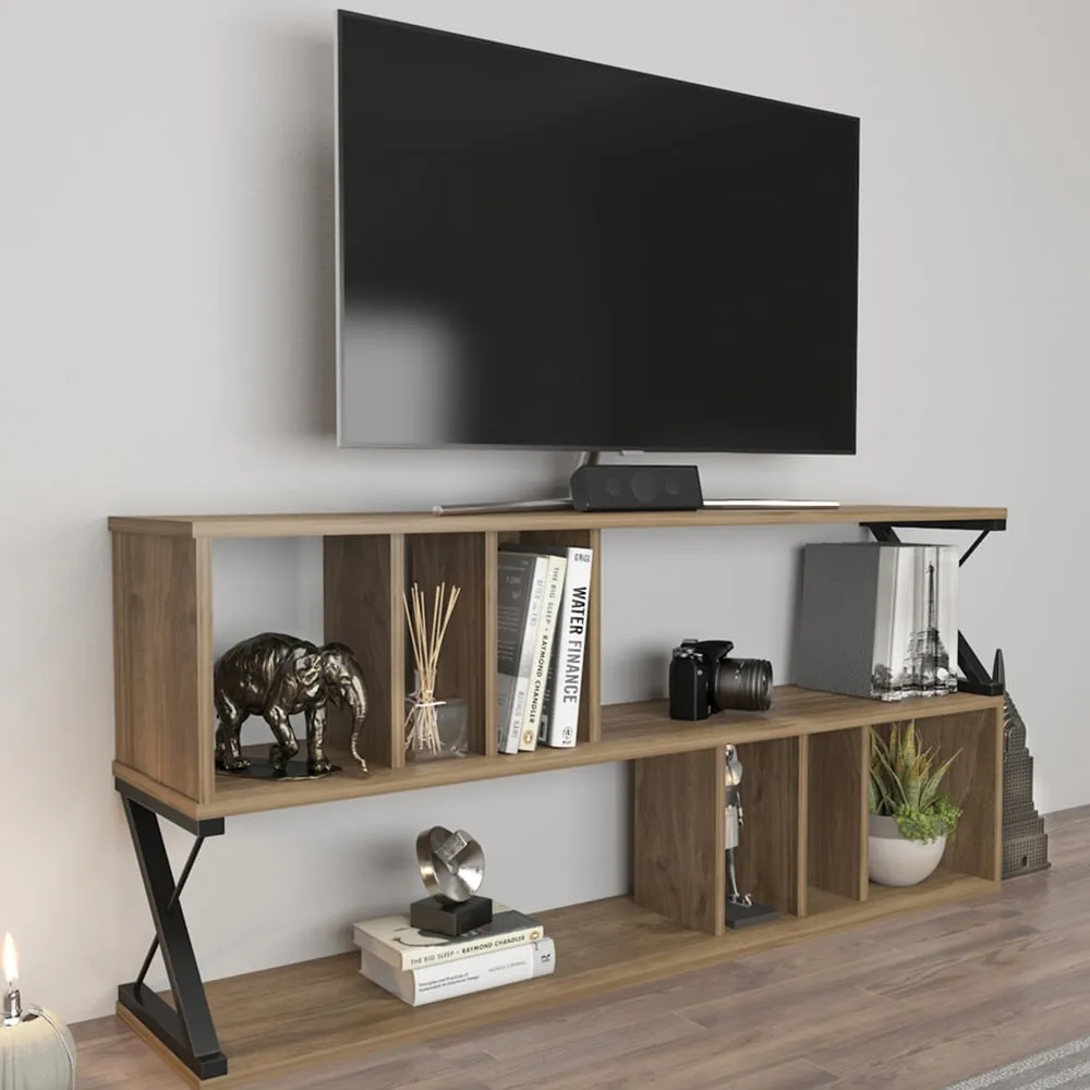 Termas 8 Shelf TV Unit - Walnut, Black image