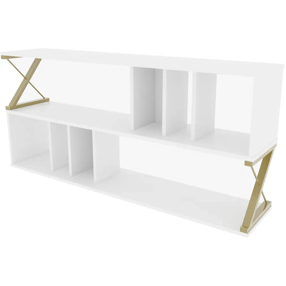 Termas 8 Shelf TV Unit - White, Gold