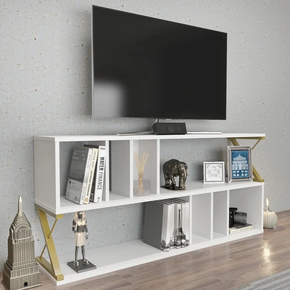 Termas 8 Shelf TV Unit - White, Gold