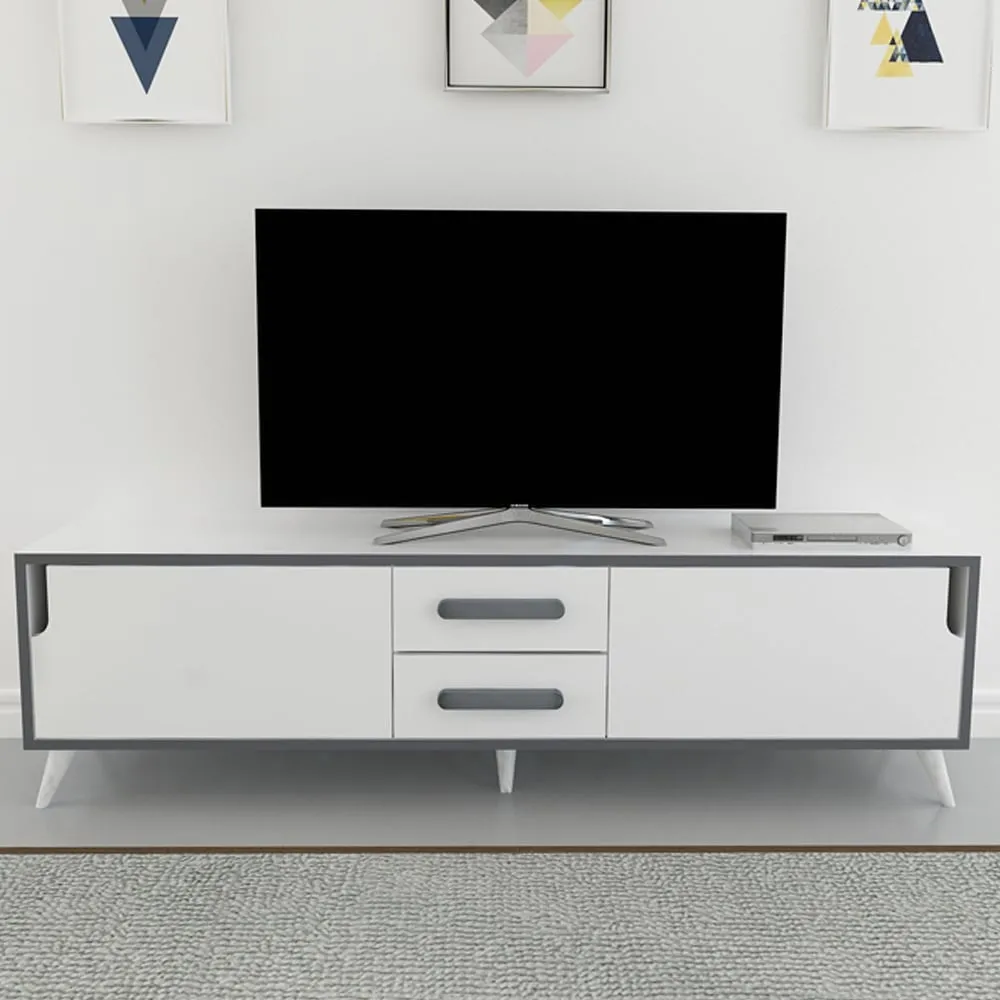 Tex Wide TV Unit with Storage - White, Anthracite