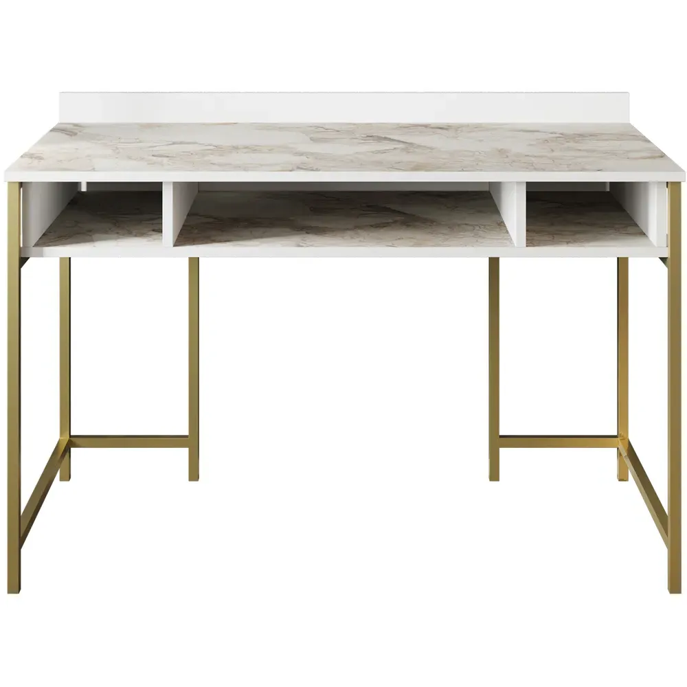 Tumata 3 Shelf Study Desk - White Marble