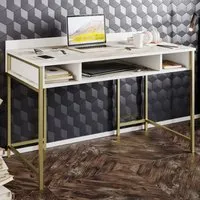 Tumata 3 Shelf Study Desk - White Marble