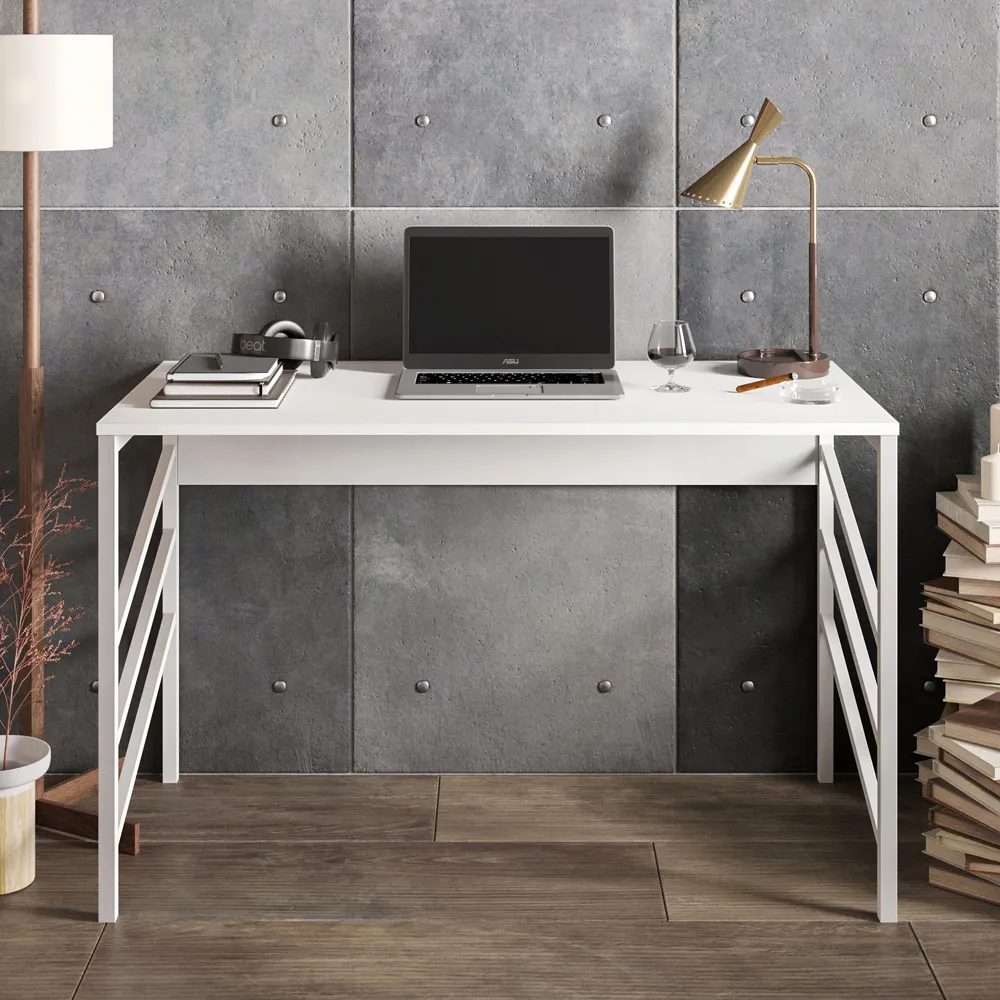Tuna Study Desk with Front Bar - White