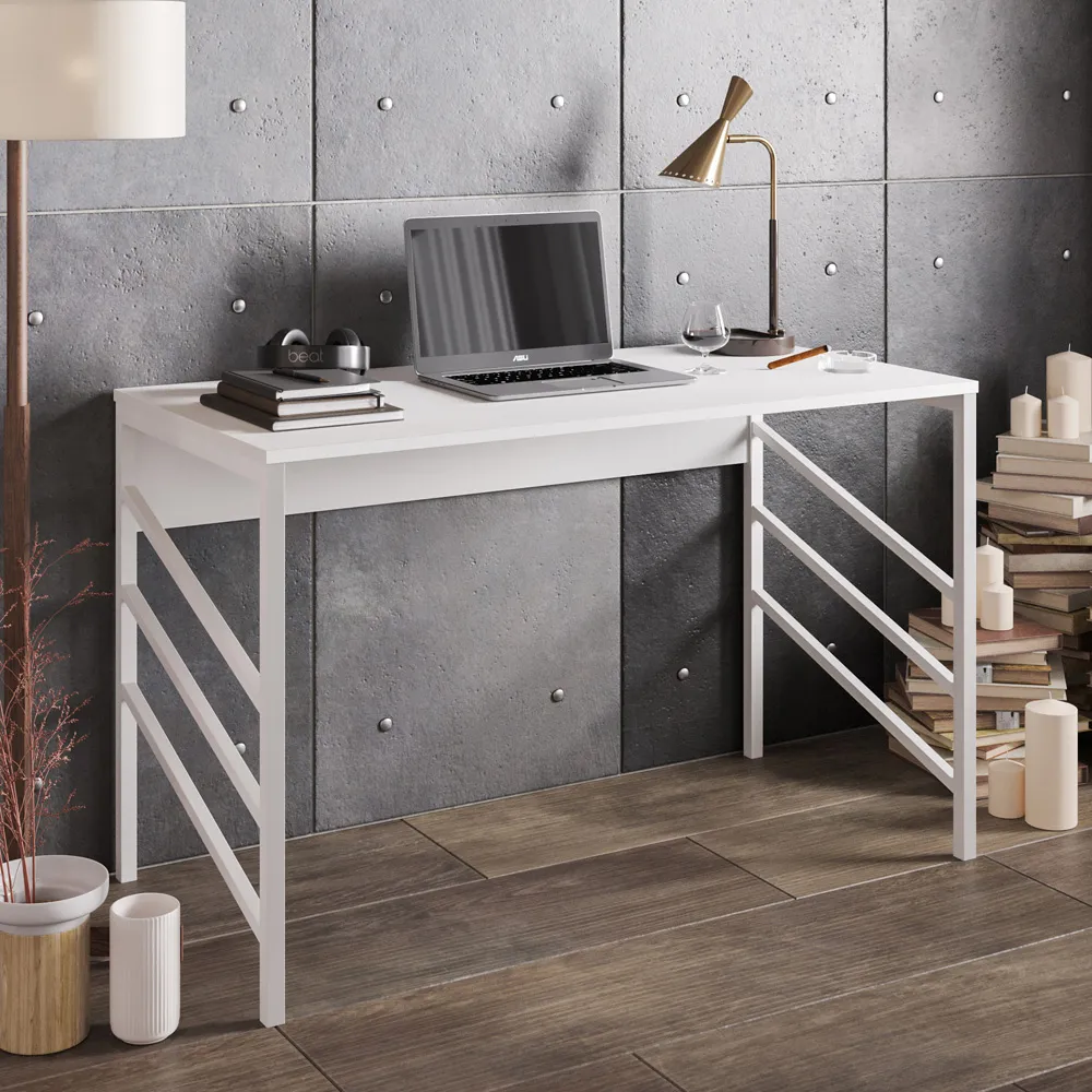 Tuna Study Desk with Front Bar - White