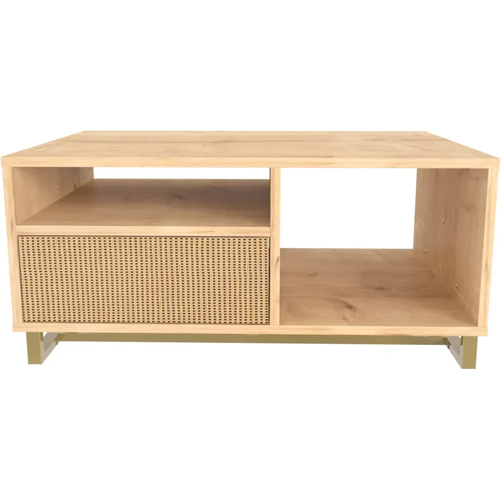 Utopie 2 Door Coffee Table with Storage - Oak, Rattan