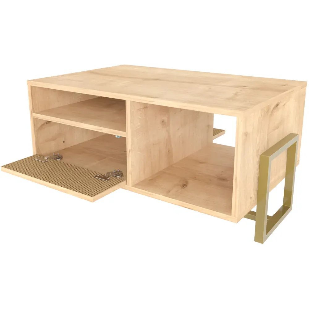 Utopie 2 Door Coffee Table with Storage - Oak, Rattan