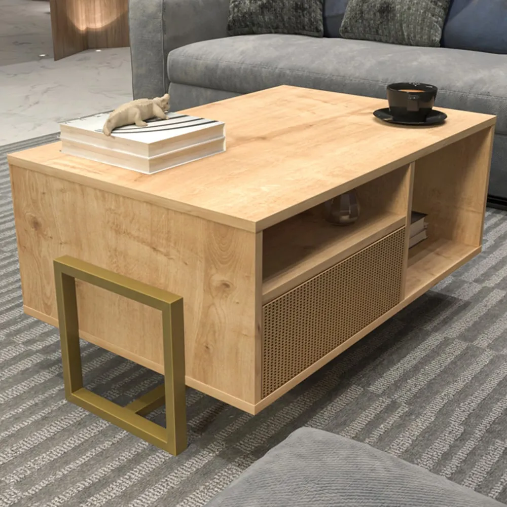 Utopie 2 Door Coffee Table with Storage - Oak, Rattan