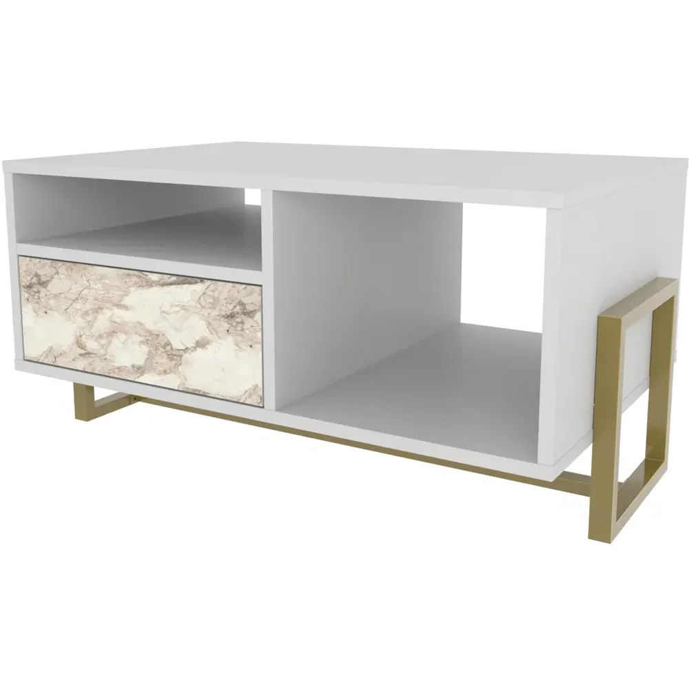 Utopie 2 Door Coffee Table with Storage - White, Marble Effect