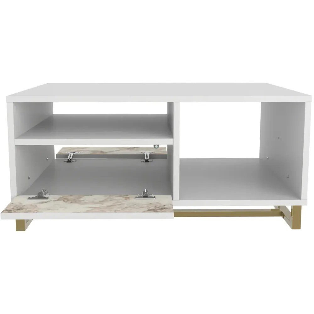 Utopie 2 Door Coffee Table with Storage - White, Marble Effect