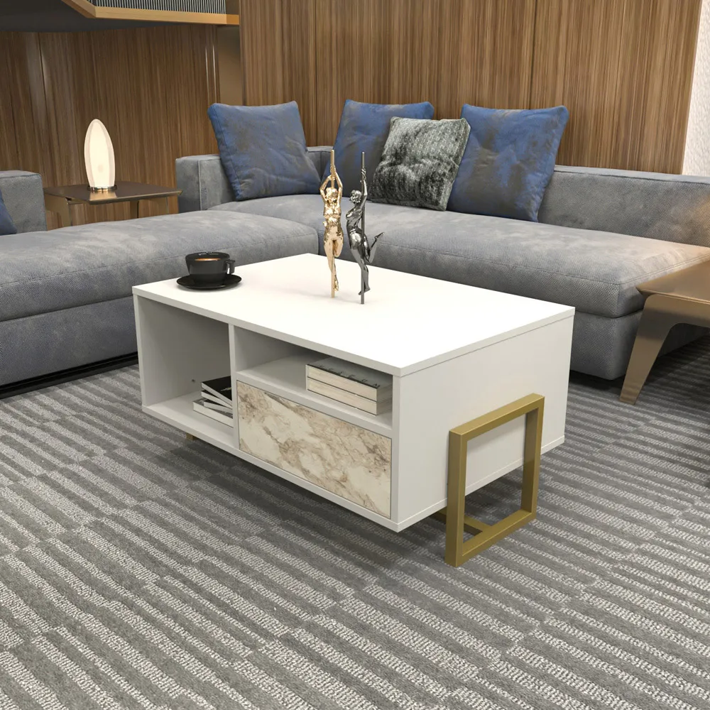 Utopie 2 Door Coffee Table with Storage - White, Marble Effect