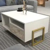 Utopie 2 Door Coffee Table with Storage - White, Marble Effect