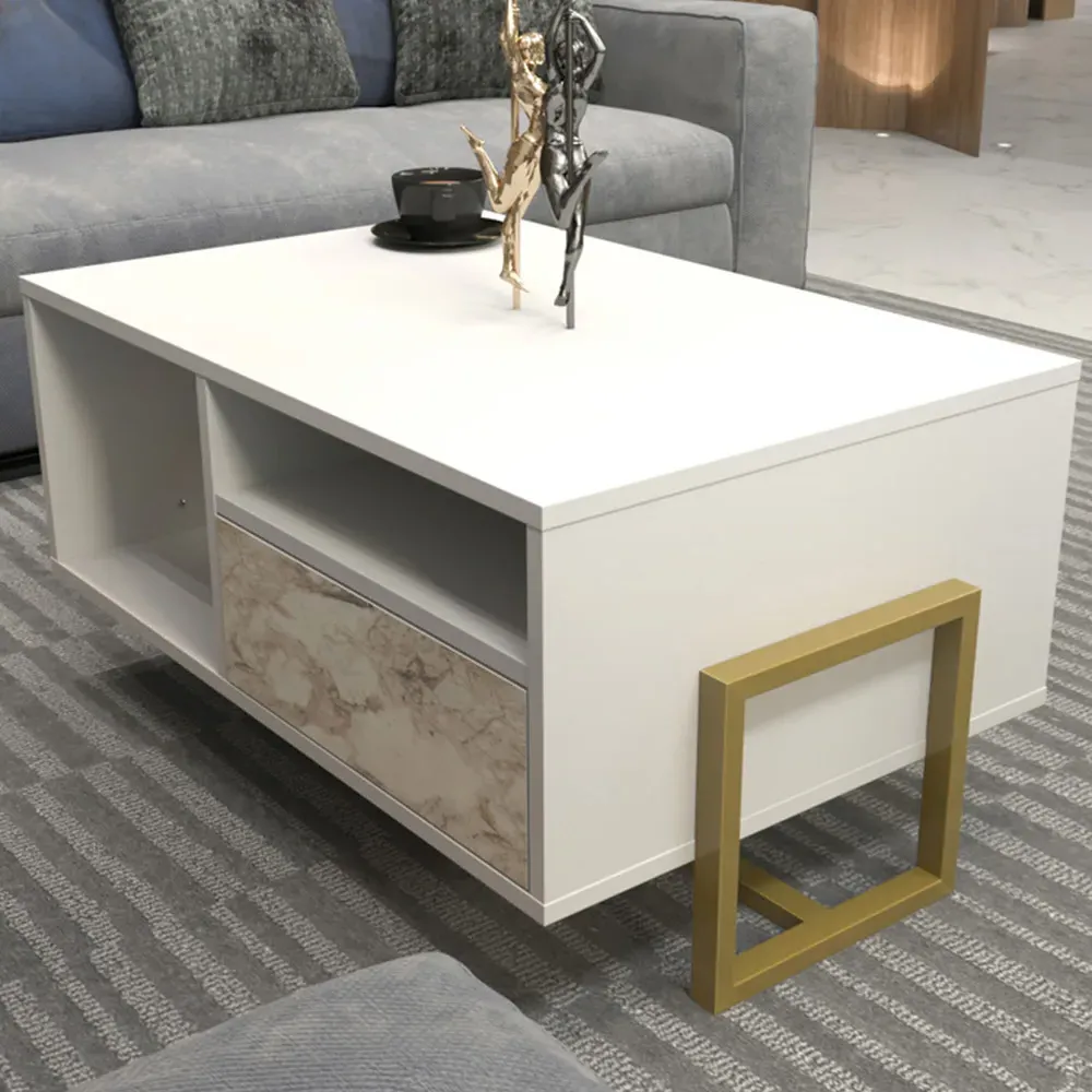 Utopie 2 Door Coffee Table with Storage - White, Marble Effect