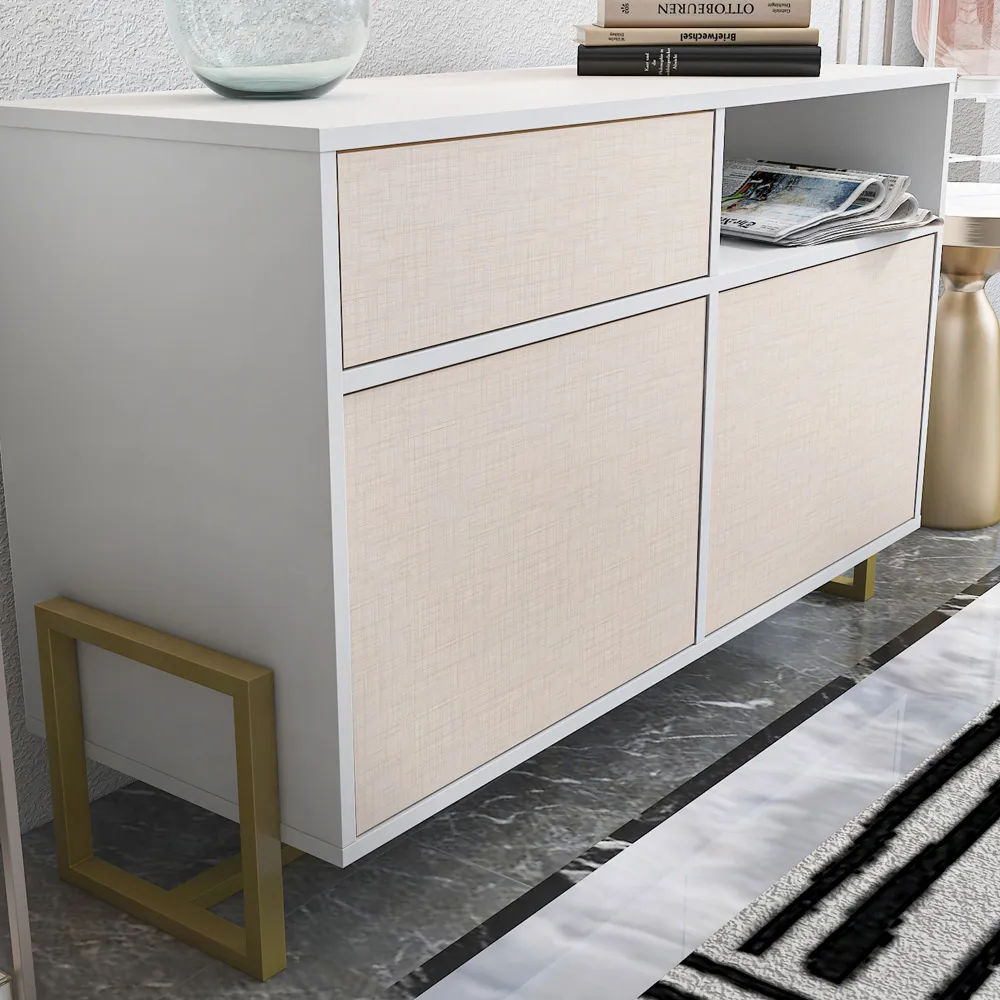 Utopie 3 Door Storage Cabinet with Shelf - White, Beige