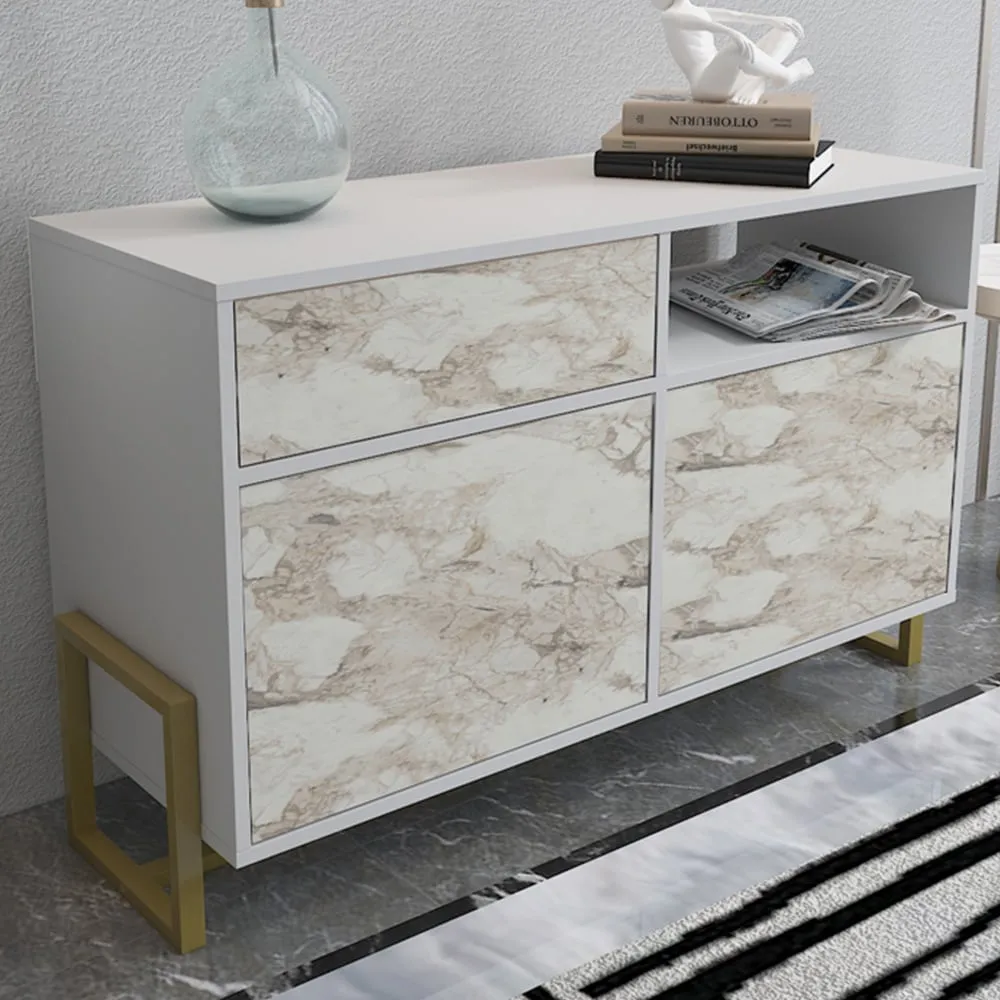 Utopie 3 Door Storage Cabinet with Shelf - White Marble
