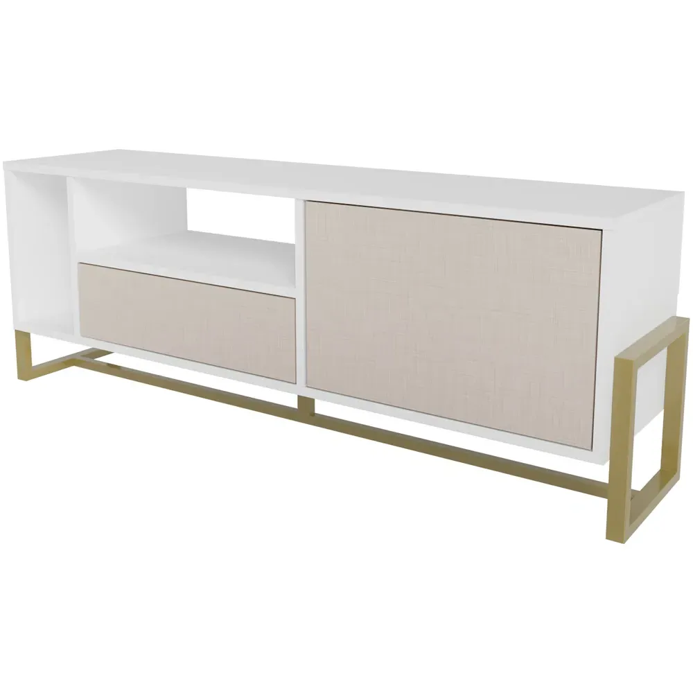 Utopie TV Unit with Drawer and Door - White, Beige