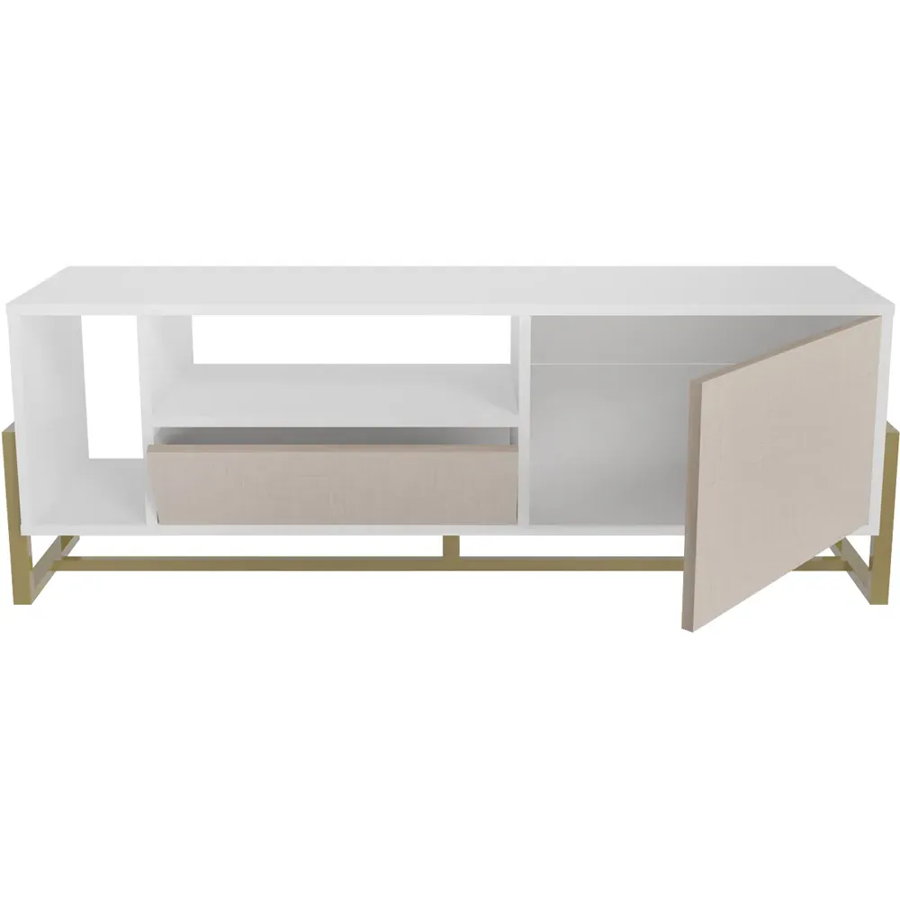 Utopie TV Unit with Drawer and Door - White, Beige
