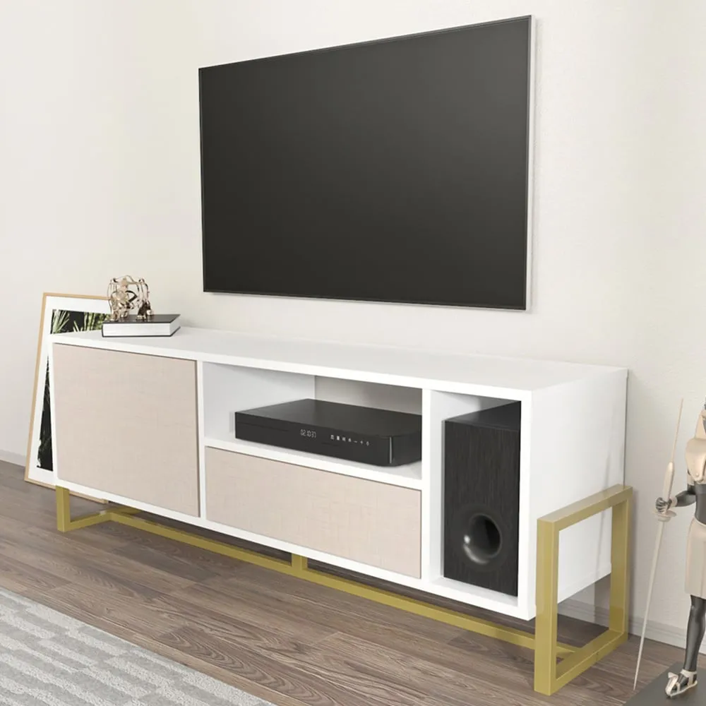 Utopie TV Unit with Drawer and Door - White, Beige