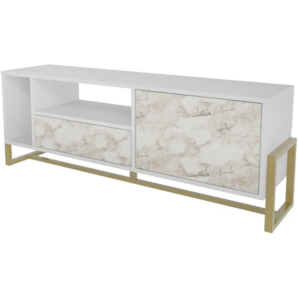 Utopie TV Unit with Drawer and Door - White, Marble Effect