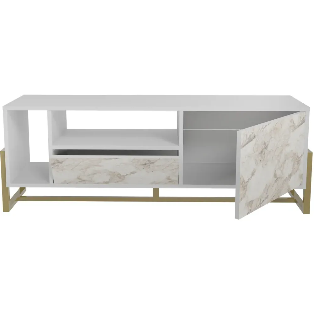 Utopie TV Unit with Drawer and Door - White, Marble Effect