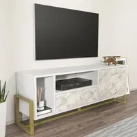 Utopie TV Unit with Drawer and Door - White, Marble Effect