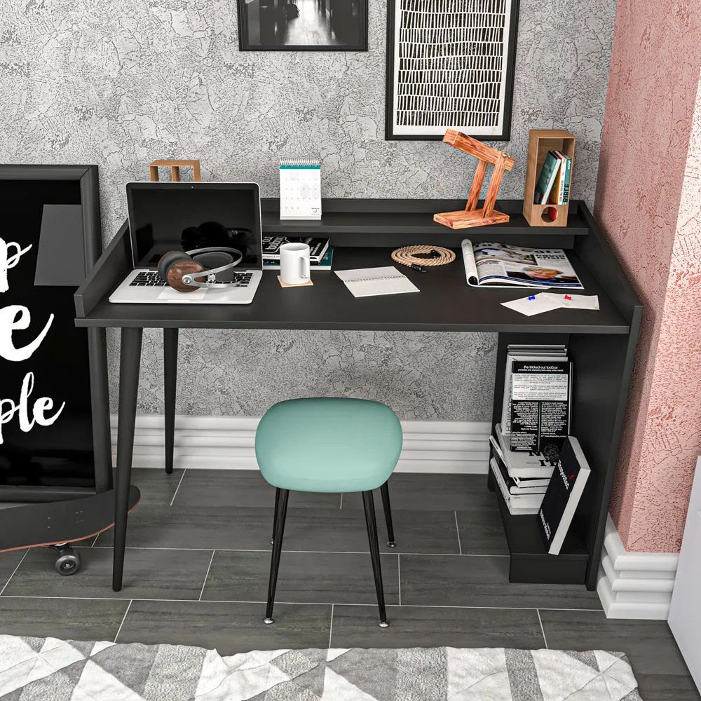 Vanessa 2 Shelf Computer Desk with Solid Legs - Black