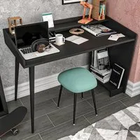 Vanessa 2 Shelf Computer Desk with Solid Legs - Black