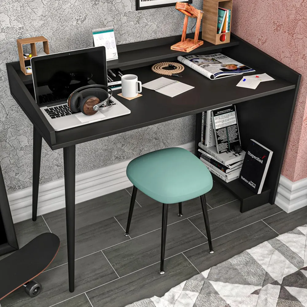Vanessa 2 Shelf Computer Desk with Solid Legs - Black image