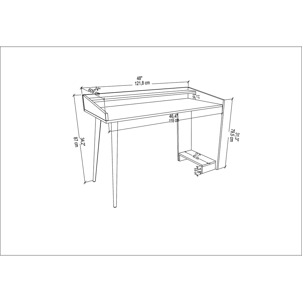 Vanessa 2 Shelf Computer Desk with Solid Legs - Walnut, Black