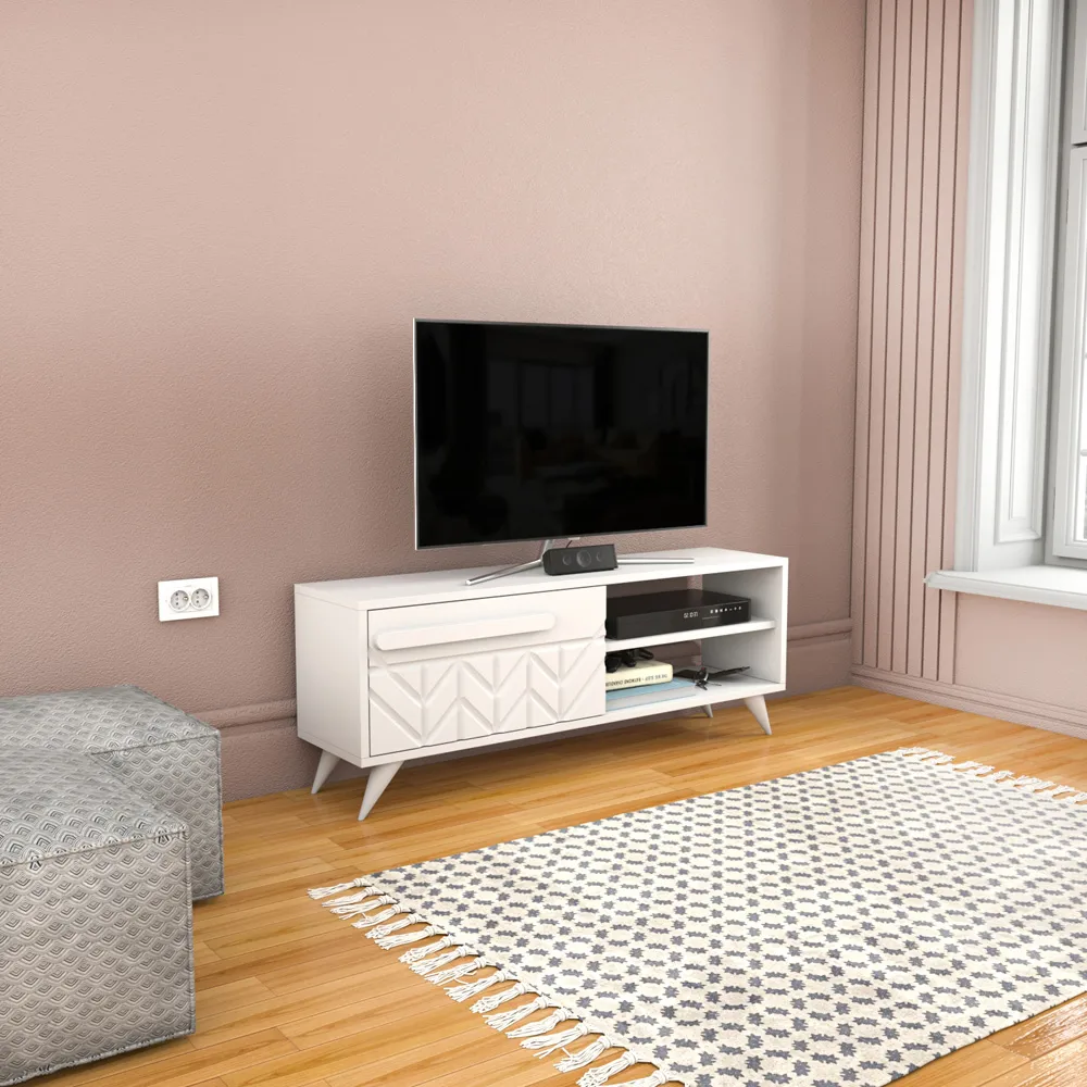 Venice Single Door TV Unit with Storage - White