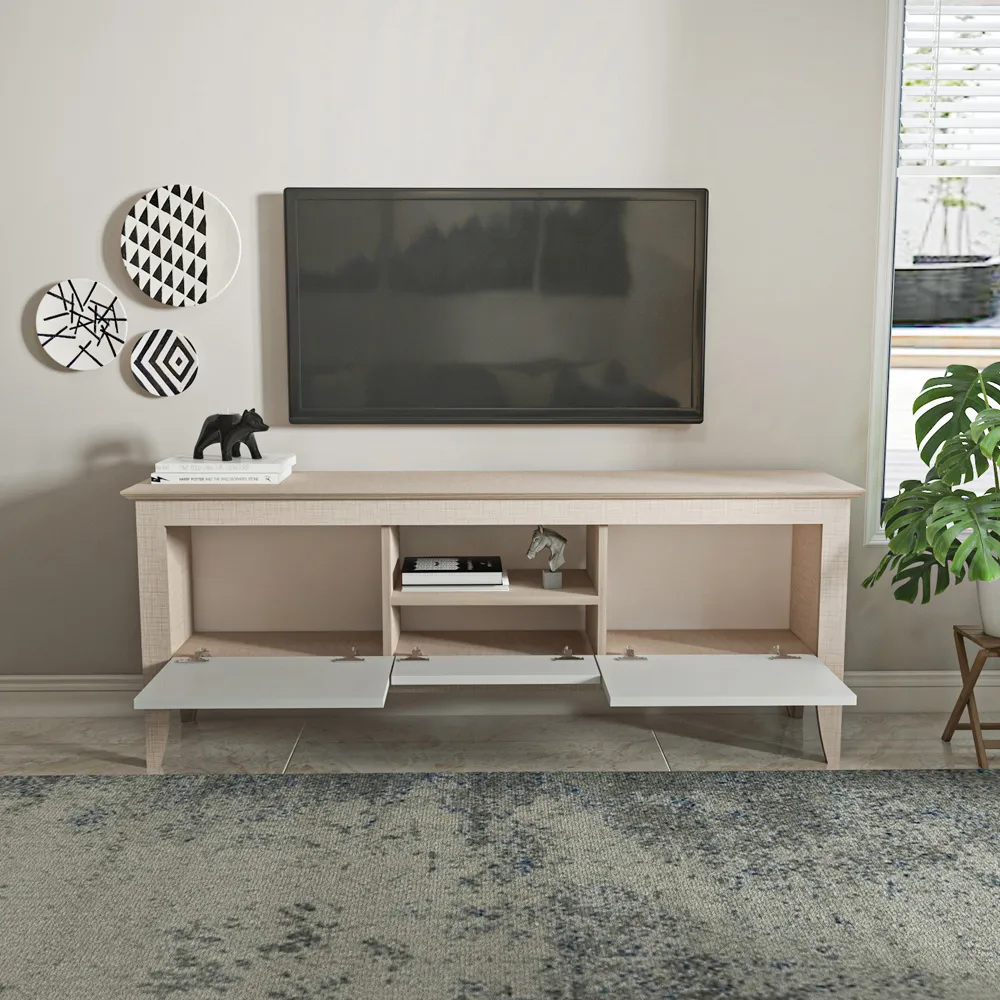 Verde 3 Door TV Unit with Storage - Beige, Particle Board