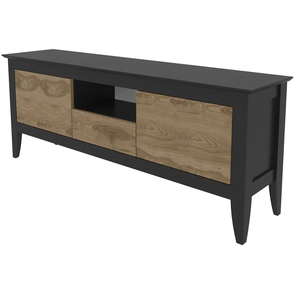 Verde 3 Door TV Unit with Storage - Black, Particle Board