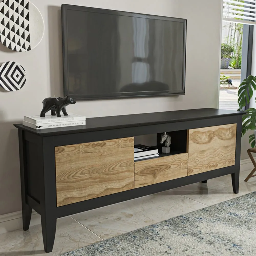 Verde 3 Door TV Unit with Storage - Black, Particle Board