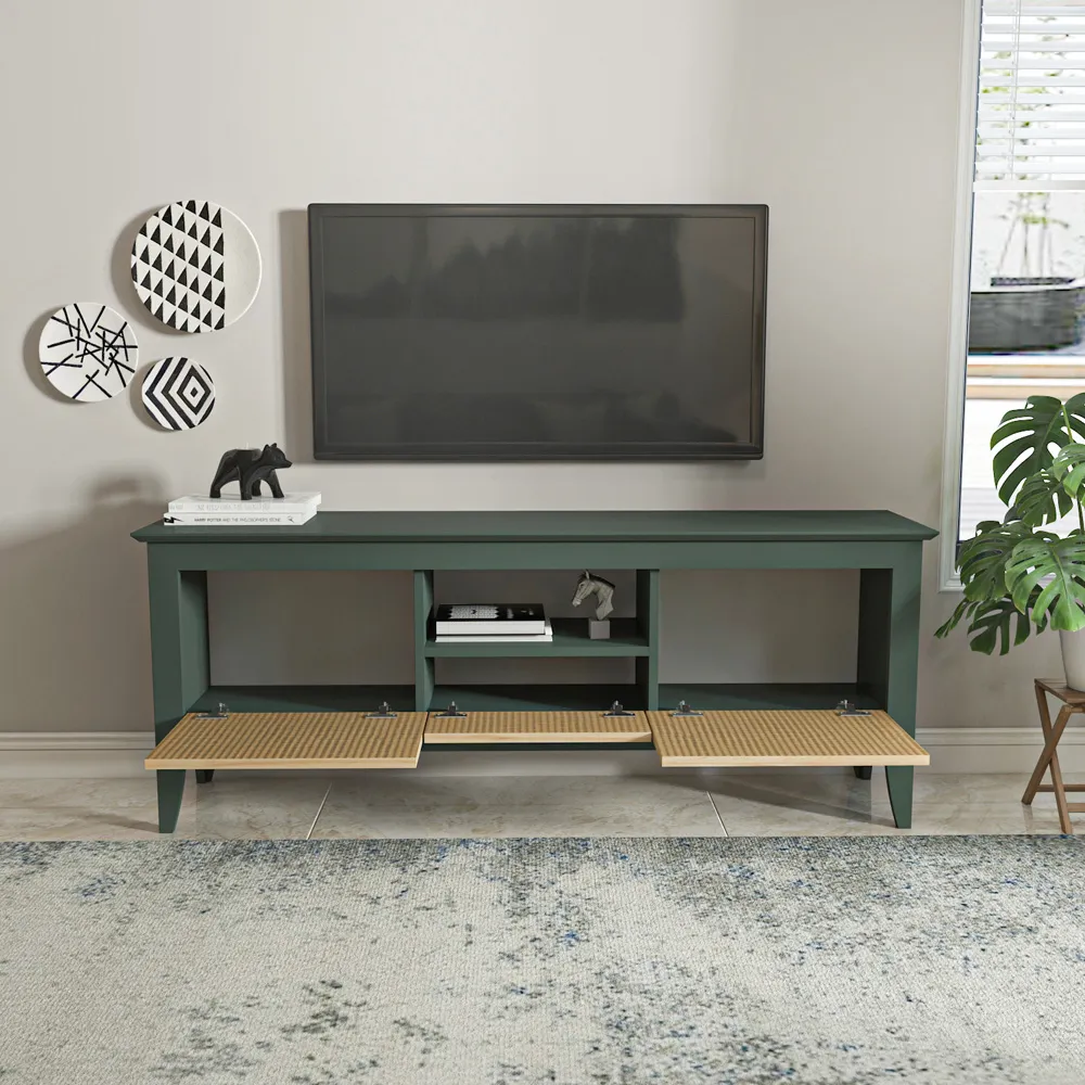 Verde 3 Door TV Unit with Storage - Green, Particle Board