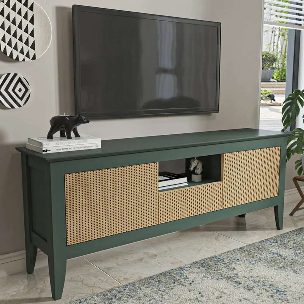 Verde 3 Door TV Unit with Storage - Green, Particle Board