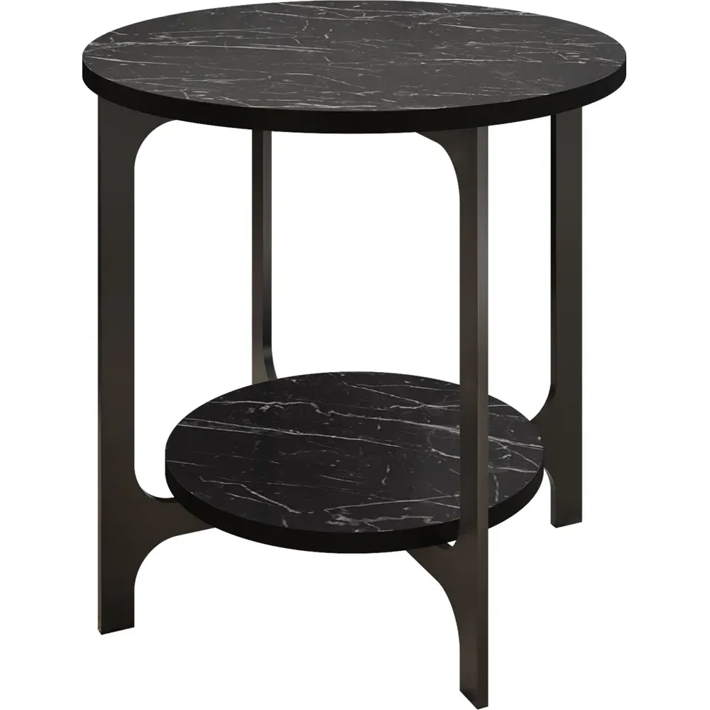 Versy Round Side Table - Black Marble Effect, Gold